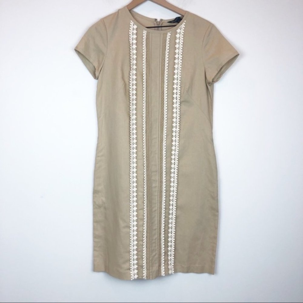 Brooks Brothers Linen Pintuck Lace Shift Dress Size 8